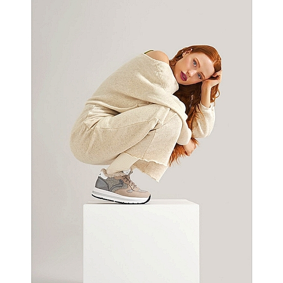 VOILE BLANCHE JULIA FUR SHEEPSKIN-LINED SNEAKERS Size 41 US 11 Gray - Picture 11 of 12